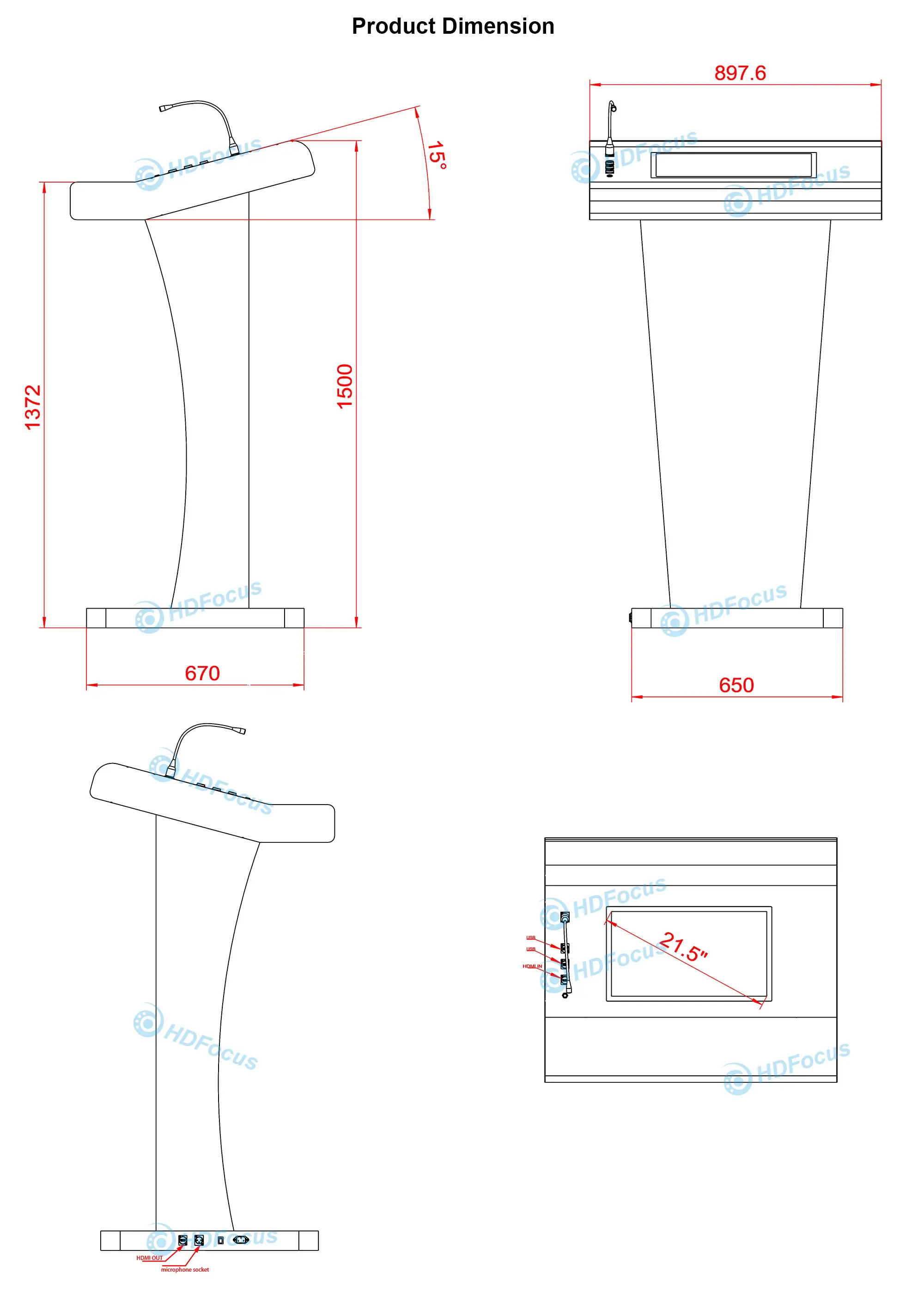 21.5 Inch Interactive LCD Digital Podium Touch Screen Integrated Digital Lectern System Floor Stand for Church Events Easy