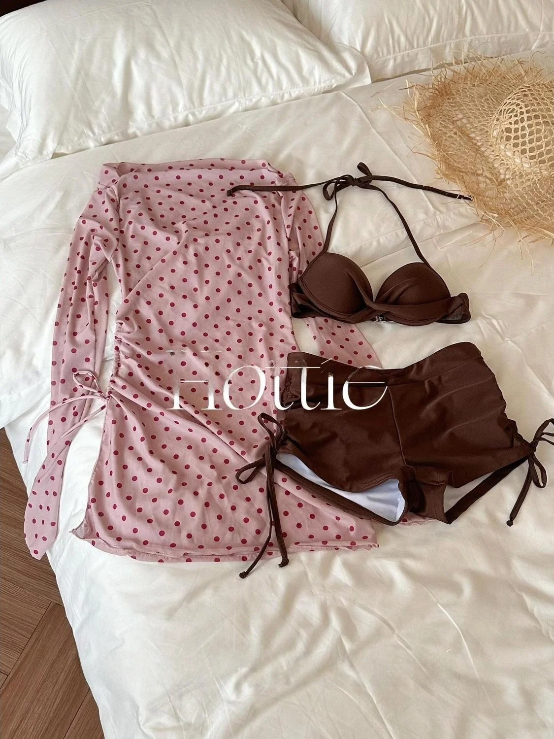 

Pure Desire Polka Dot Bikini Tee Piece Set Thermal Spring Vaion Swimwear with Steel Support plus Size Beach Holiday