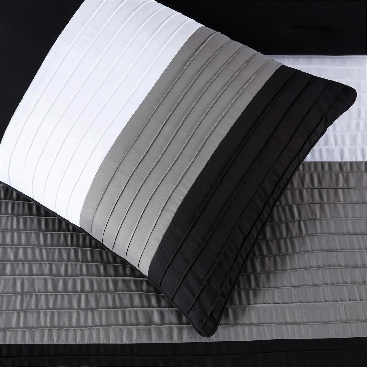 Set with Sheets - Lightweight Comforter Black Gray White Luxury Pleated Stripe Bedding Set for All Season