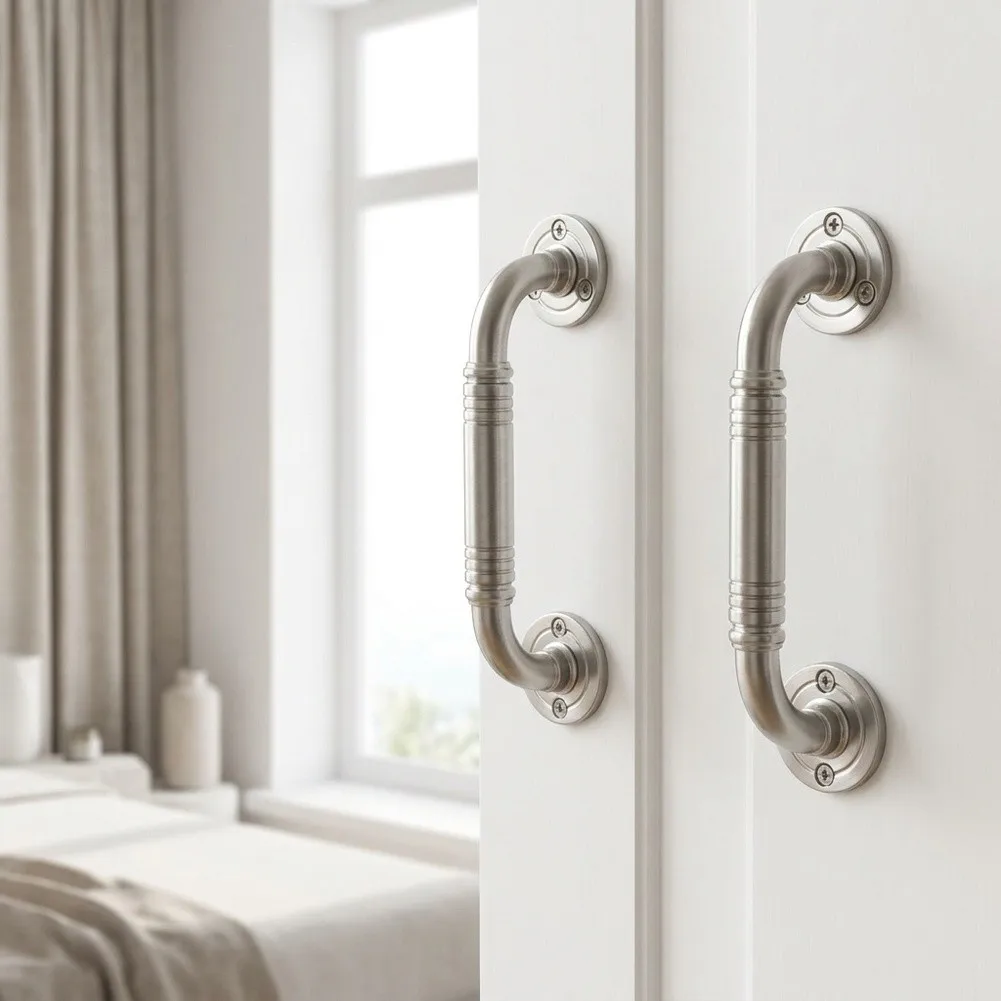 Door Hinge Pull Handle Made of High Grade Stainless Steel 120mm Length for Cabinet Door Installation Silver Finish
