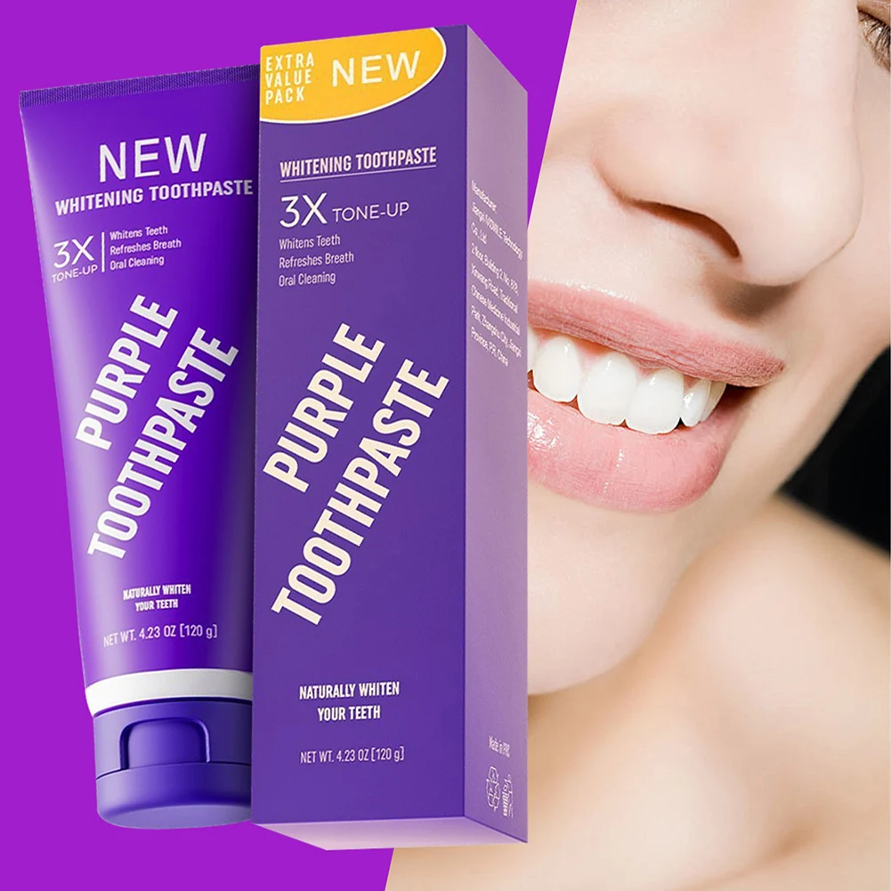 1/2/3pcs Instant Bright White Purple Toothpastes Peroxide-Free Cleaning Teeth Whitening Gel Fresh Breath Teeth Care Oral Health