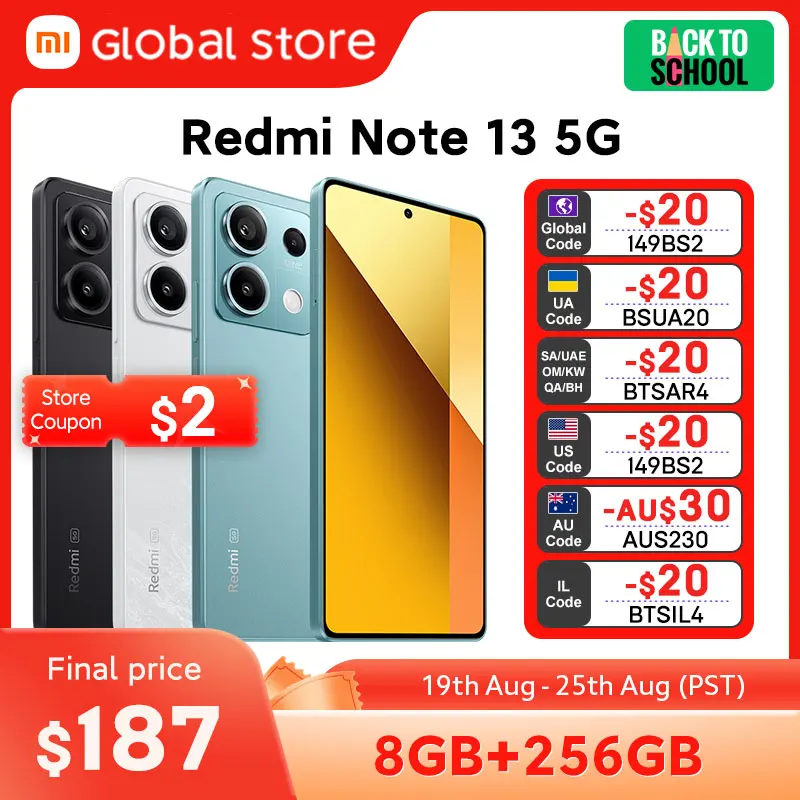 

Global Version Xiaomi Redmi Note 13 5G Smartphone 8GB RAM 256GB ROM MediaTek Dimensity 6080 108MP Camera 120Hz NFC