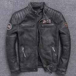 Genuine Leather Men Jacket Autumn Winter 100% Natural Cowhide Coat Mens Classic Vintage Real Leather Jacket Man Free Shipping