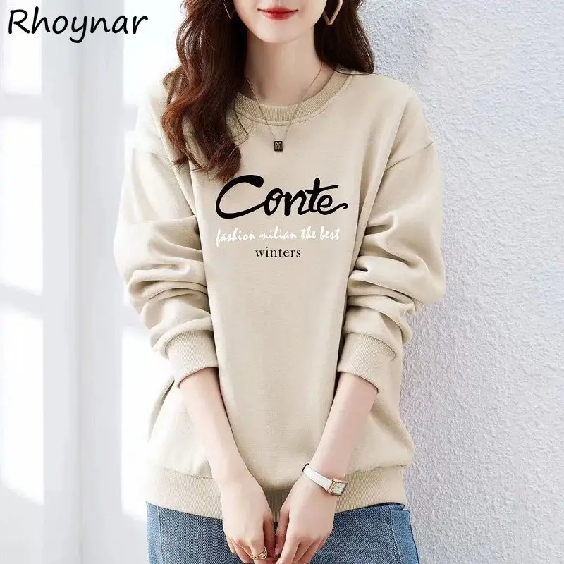 

Sweatshirts Women Minimalist Y2k Loose Korean Style Causal Ladies Daily O-neck All-match Long Sleeve Autumn Winter Fashion Ins