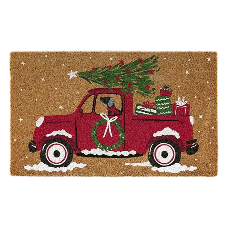 Christmas Door Mat Outdoor Holiday Car Pattern Rug Welcome Christmas Mat Non-Slip Washable Winter Doormat Rugs For Indoor