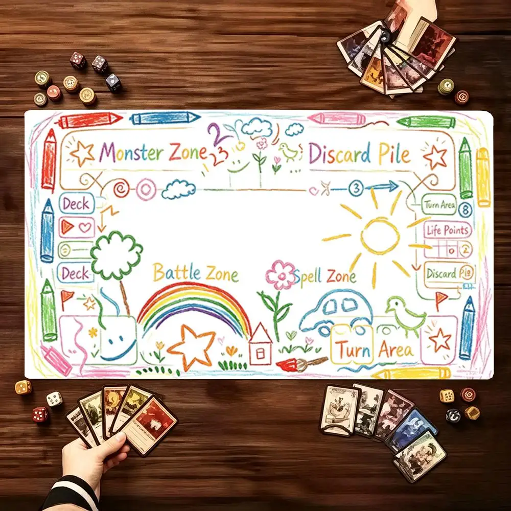 Crayon Drawing TCG Zone Playmat Non-Slip Rubber Base Battle Field Play Mat Large Desk Mouse Pad Kids Card Game Table Mouse Mat