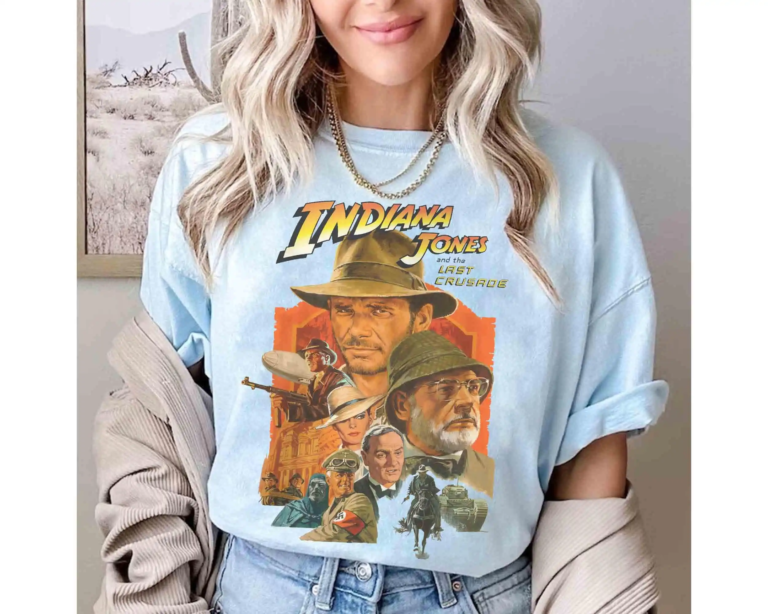 ديزني ريترو 90s إنديانا جونز مغامرة فيلم ديزني لاند 1995 قميص عتيق ديزني لاند الأسرة عطلة هدية عيد #6
