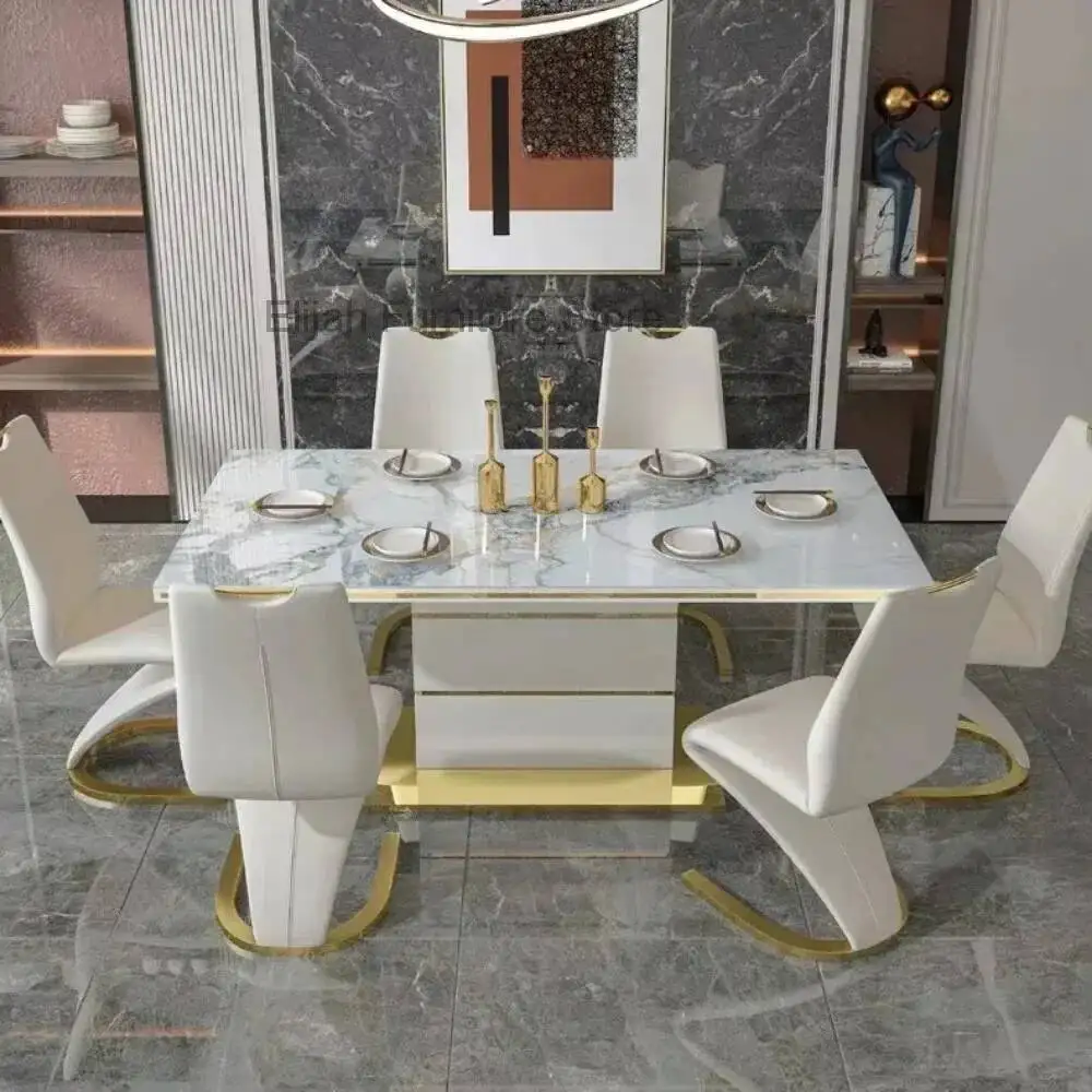 

Marble Square Dining Table Set 4 Chairs and 6 Chairs,modern Luxury Gold with 6 Seater Restaurant Dining Room Furniture