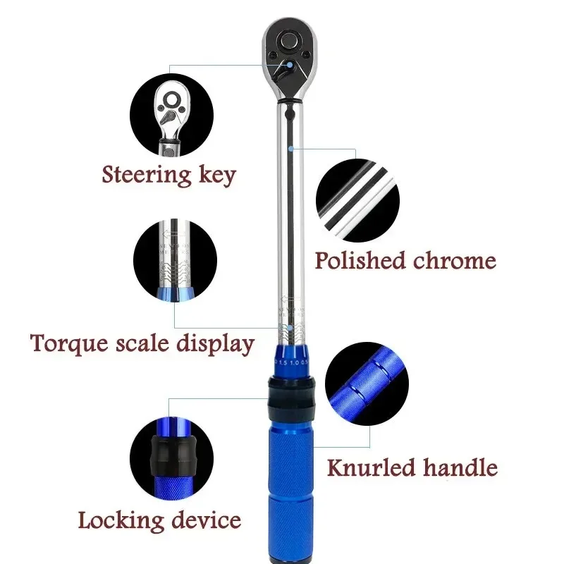 Heavy Duty Adjustable Torque Wrench 3/8 Inch Drive Ratchet Wrench for Automotive Garage Workshop Hand Tool with Clear Scale
