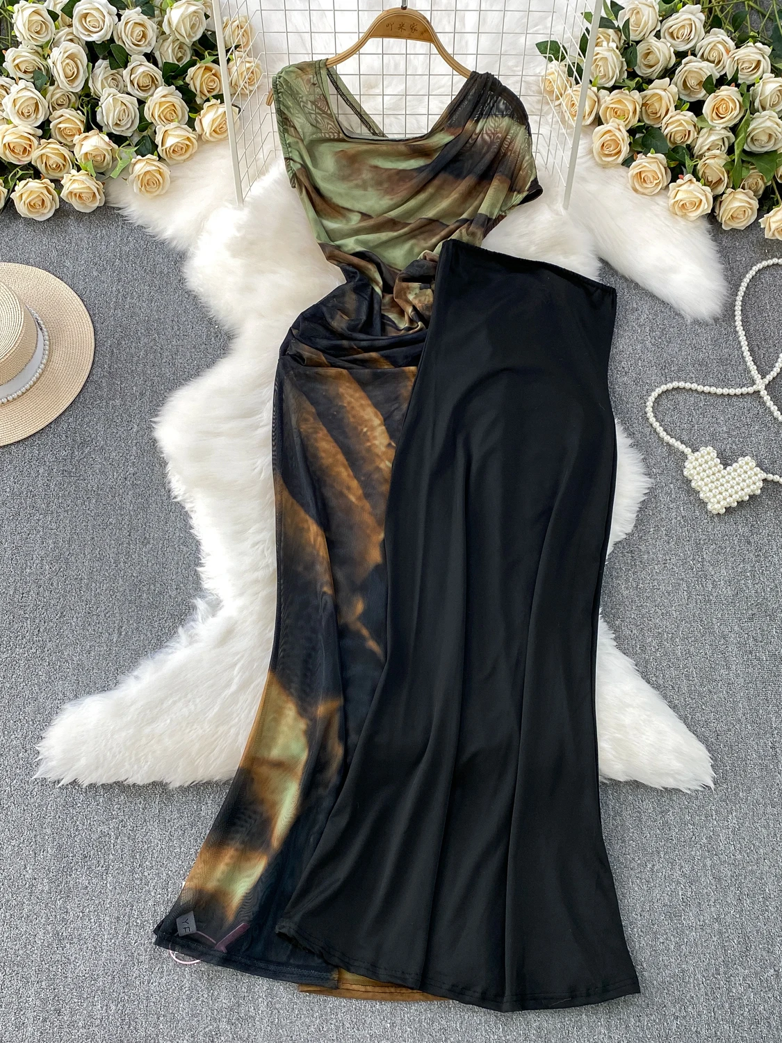 Ele One-oulder ort-Sve Dr Abito estivo da donna a vita alta tinto Me Set coreano Sle Pendolarismo a vita alta A-Line S...