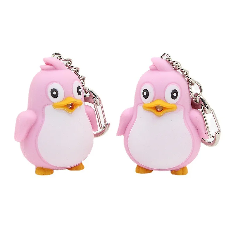 Cute Penguin Keyring LED Torch With Sound Light Keyfob Kids Toy Gift Fun Animal Keyholder Fashlight Keychain