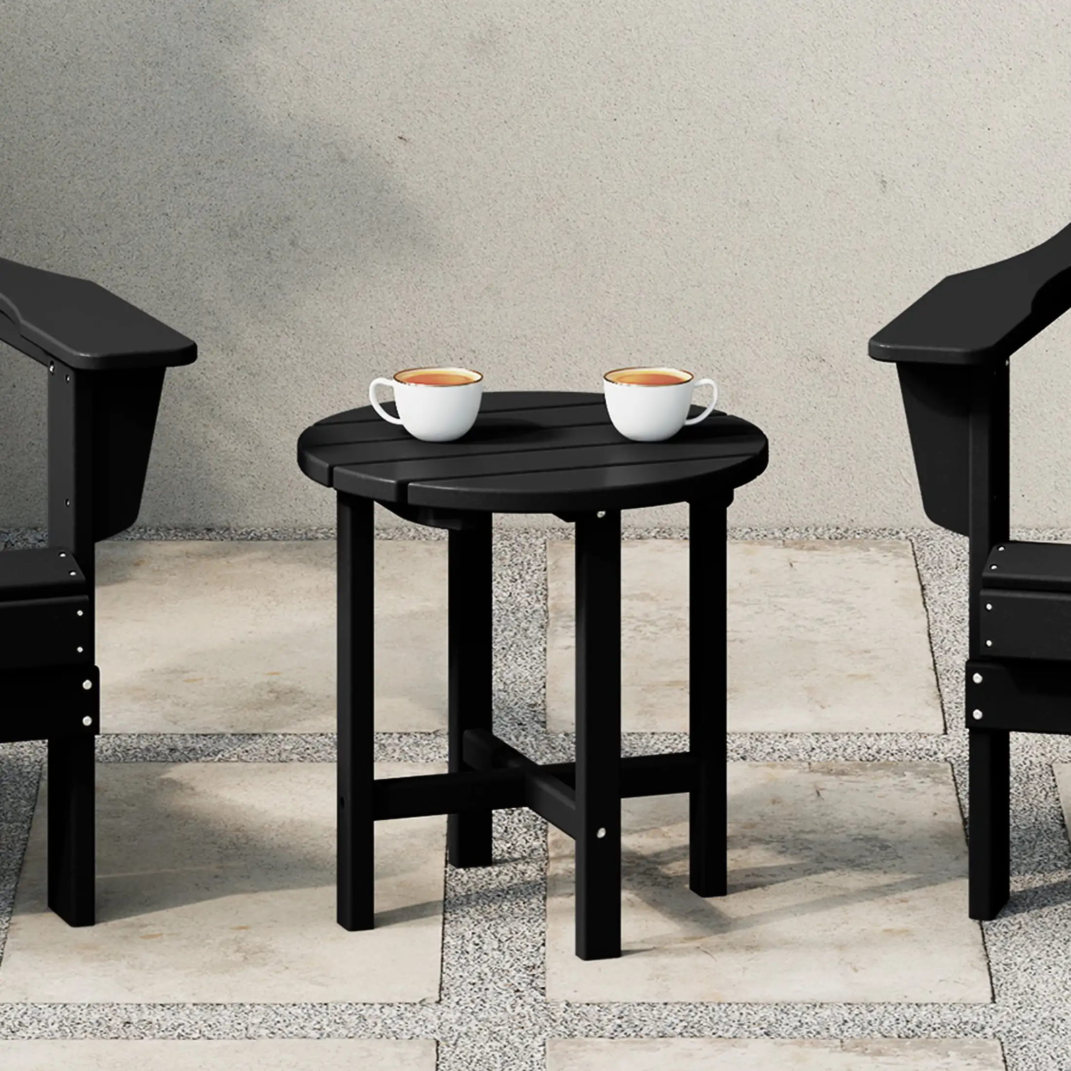 

Outdoor Black Side Table, All Weather Poly Lumber Adirondack Small Patio Table Round End Table