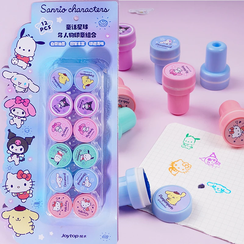 

12 шт./компл. Sanrio самочернильная печать Hello Kitty Kuromi Melody Cinnamoroll печать для лица мультфильм DIY живопись фотоальбом штамп детские игрушки