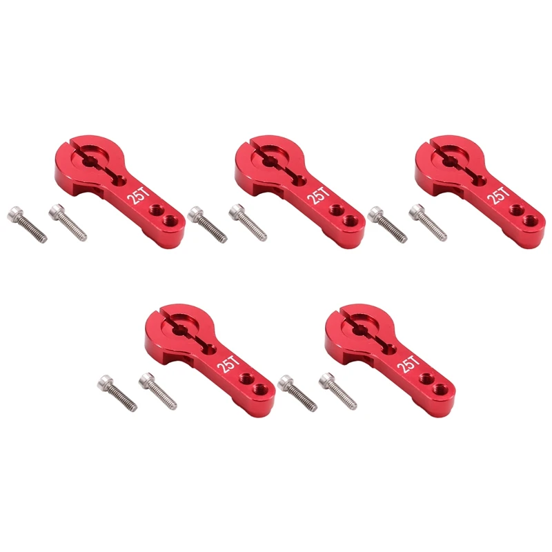 5PCS 25T M3 Metal RC Servo Horn Aluminum Arm Set for MG995/MG996R E9001 Futaba Savox DIY Car Toy 35mm Red