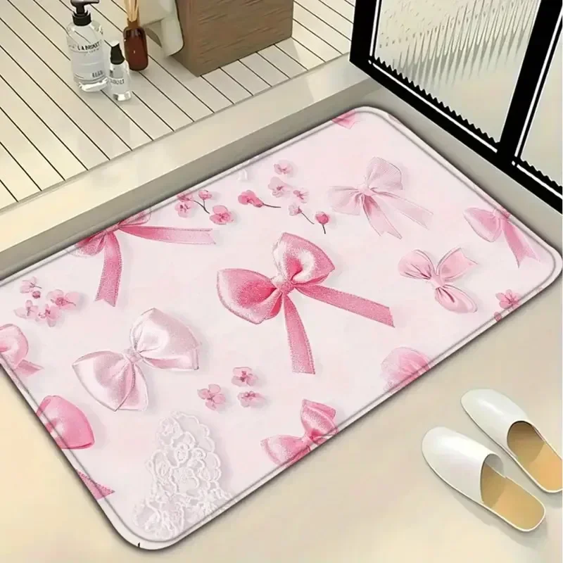 Hand Drawn Style Bow Rug Pattern Doormat Modern Home Decor Soft Non Slip Rug Sweet Edgy Black Bow Design Carpet Living Room