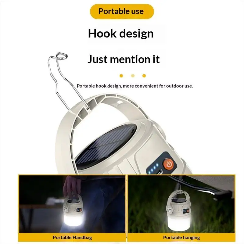Long Endurance Camping Light Solar Powered Supports Type-c Charging Outdoor Portable Tent Light Emergency Light Hook