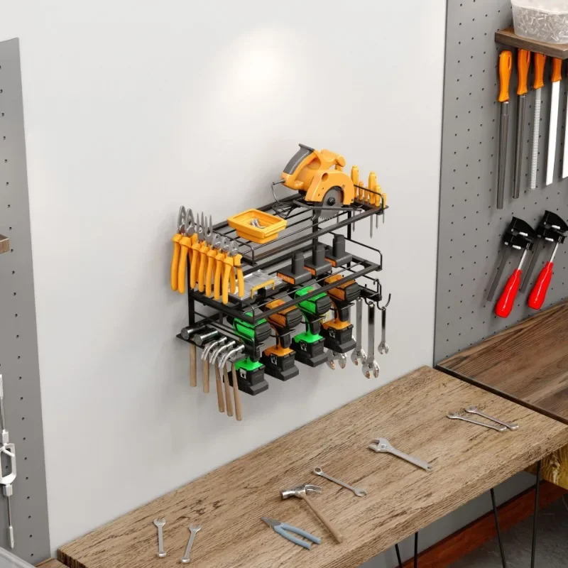 Wall-mounted Power Tool Rack Electric Drill Organizer Garage Tool Storage Shelf Drill Holder Hand Tool Organization Accessories