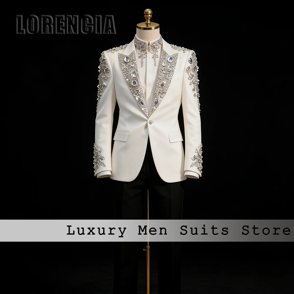 

Elegant Jewelry Male Suits 2 Pieces Glitter Tuxedos Set Wedding Party Outfits 2025 Customized Blazer Pants roupas masculinas