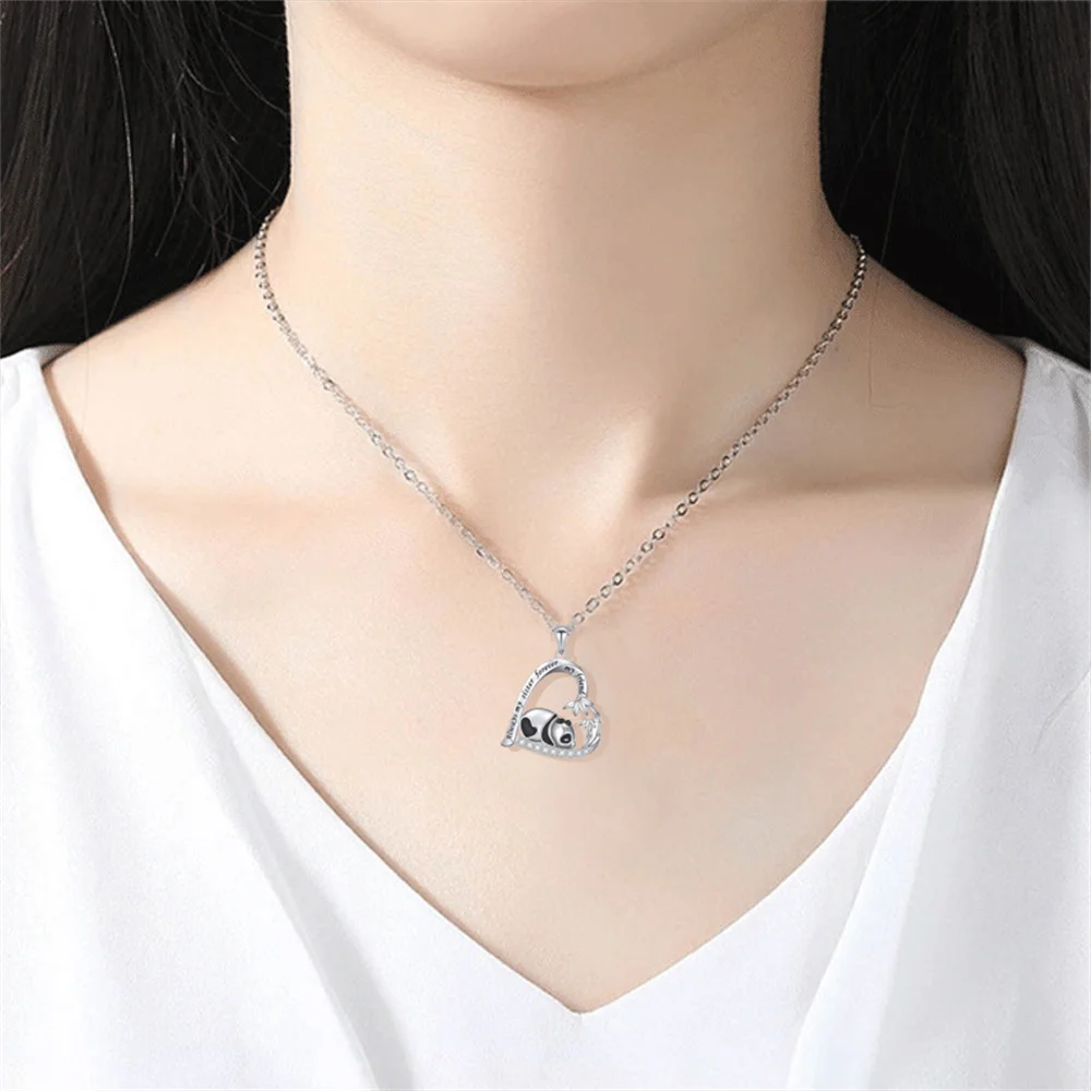 New Cute Panda Heart Pendant Necklace for Women Men Lovely Animal Bear Hollow Love Charm Sweater Chain Friendship DIY Jewelry