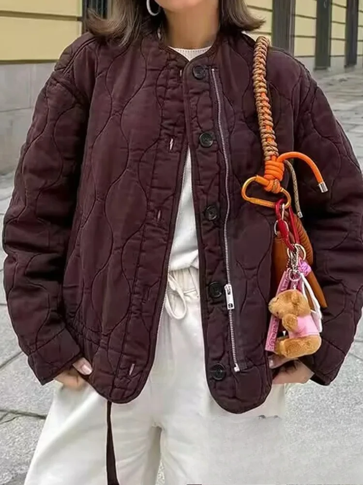 

KONDALA винтажные повседневные шикарные женские пальто однотонные однобортные свободные толстые куртки с круглым вырезом мода 2025 осень-зима женские пальто