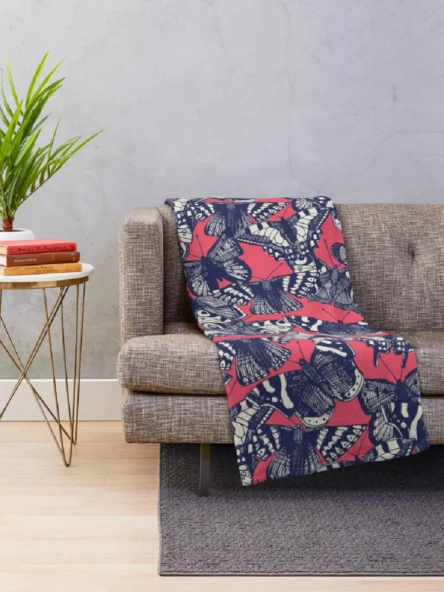 Butterfly Strawberry Pink Throw Blanket  Soft Cozy Lightweight Blanket for Bed Couch Sofa or Picnic in Pink Floral Design