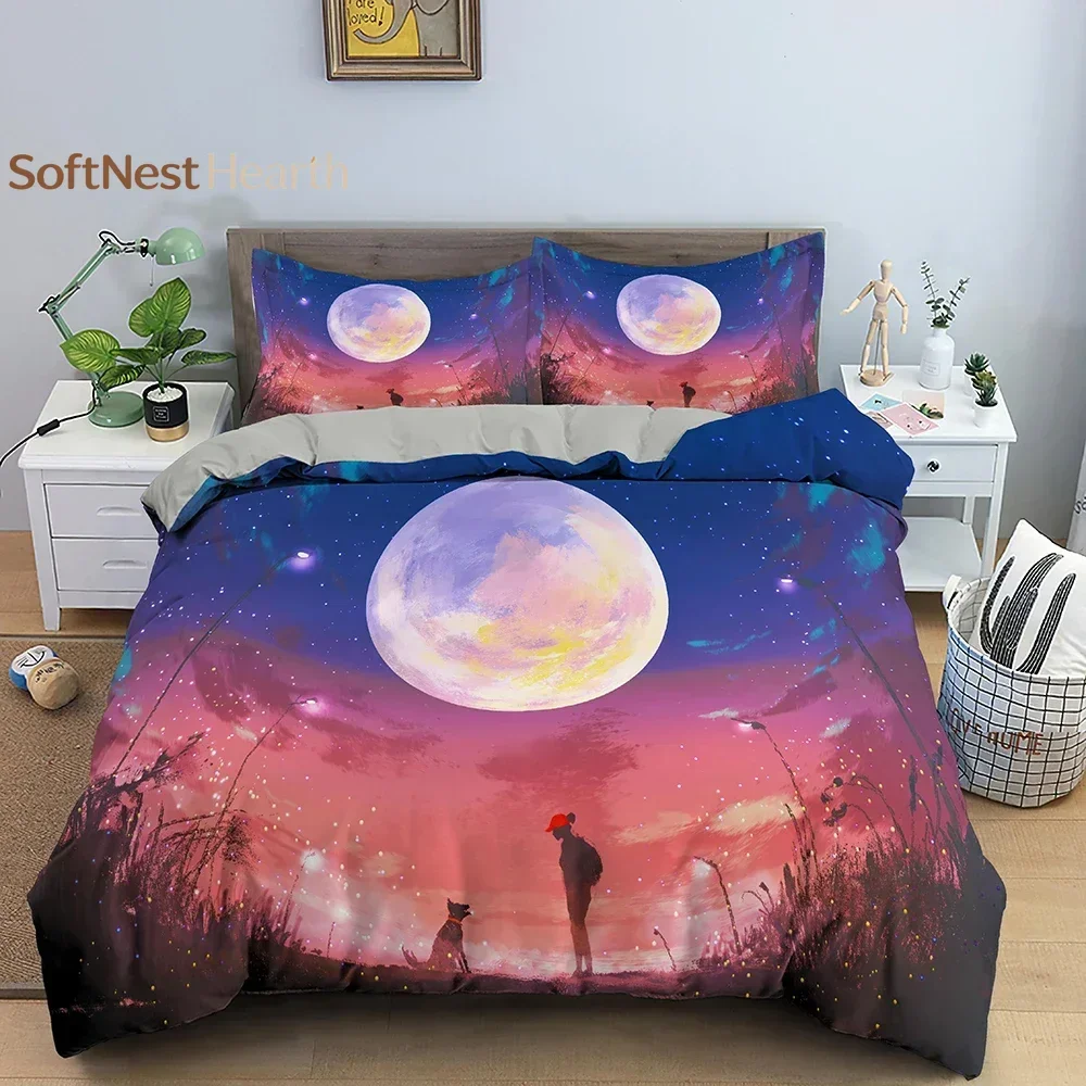 2026 Natural Scenery Moonlight Shadow Bedding Set Boys Girls Twin Queen Size Duvet Cover Pillowcase Bed Kids