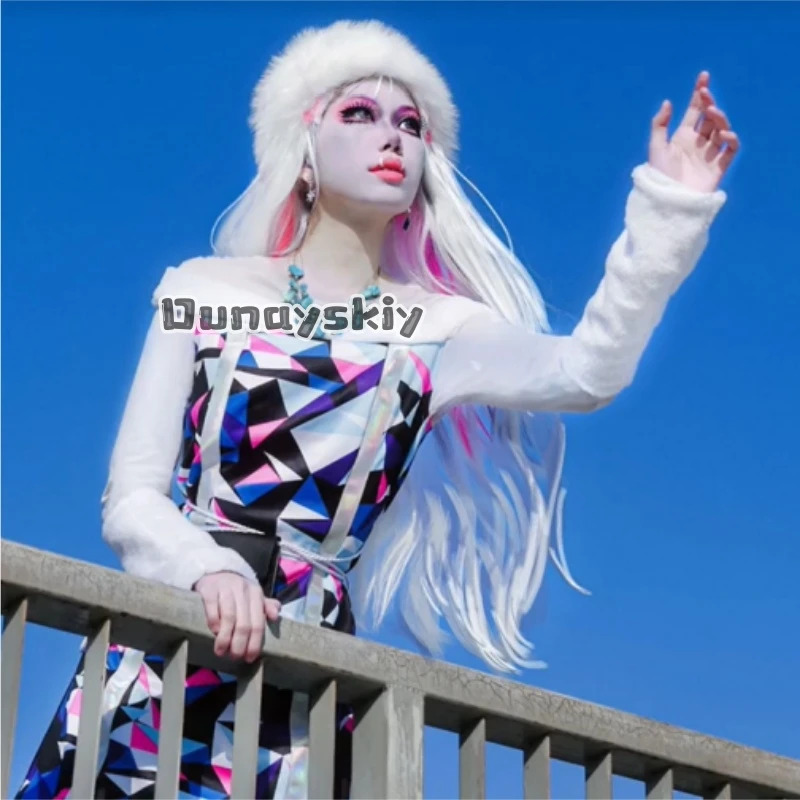 Disfraz de Cosplay de Monstruo Anime KS*25 Abby, Peluche Peludo, Mangas Largas, Calentadores de Piernas, Minivestido Sexy con Hombros Descubiertos, Pantalones, Disfraz de Halloween