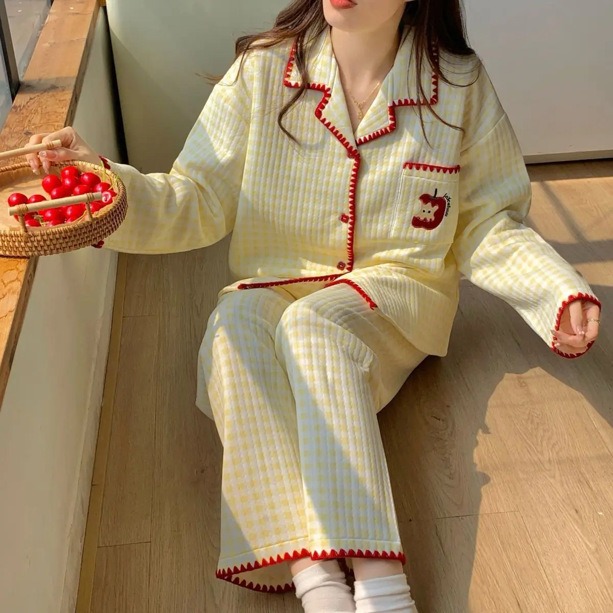 Conjunto de pijamas para mujer, pijamas cálidos de invierno para mujer, ropa de hogar a la moda, pijamas bonitos y suaves, regalo de Navidad