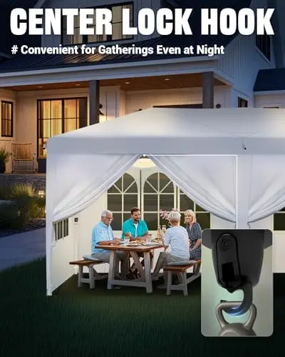 10x20 Pop Up Canopy Tent with 6 Removable Sidewalls, White, 10x20 | One-Push Center Lock Event Shelter with Church view 6