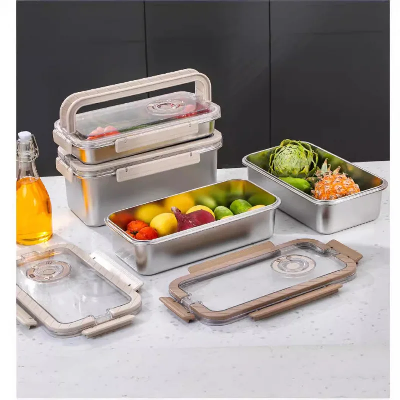 SUS304Stainless Steel Crisper Refrigerator Storage Portable Multi-Purpose Camping Box Side Dish Household Box Set