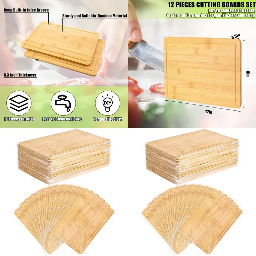

Набор бамбуковых разделочных досок, 12 шт., 12x8 дюймов, идеально подходит для кухни, поделок, сервировки, гравировки и подарков.