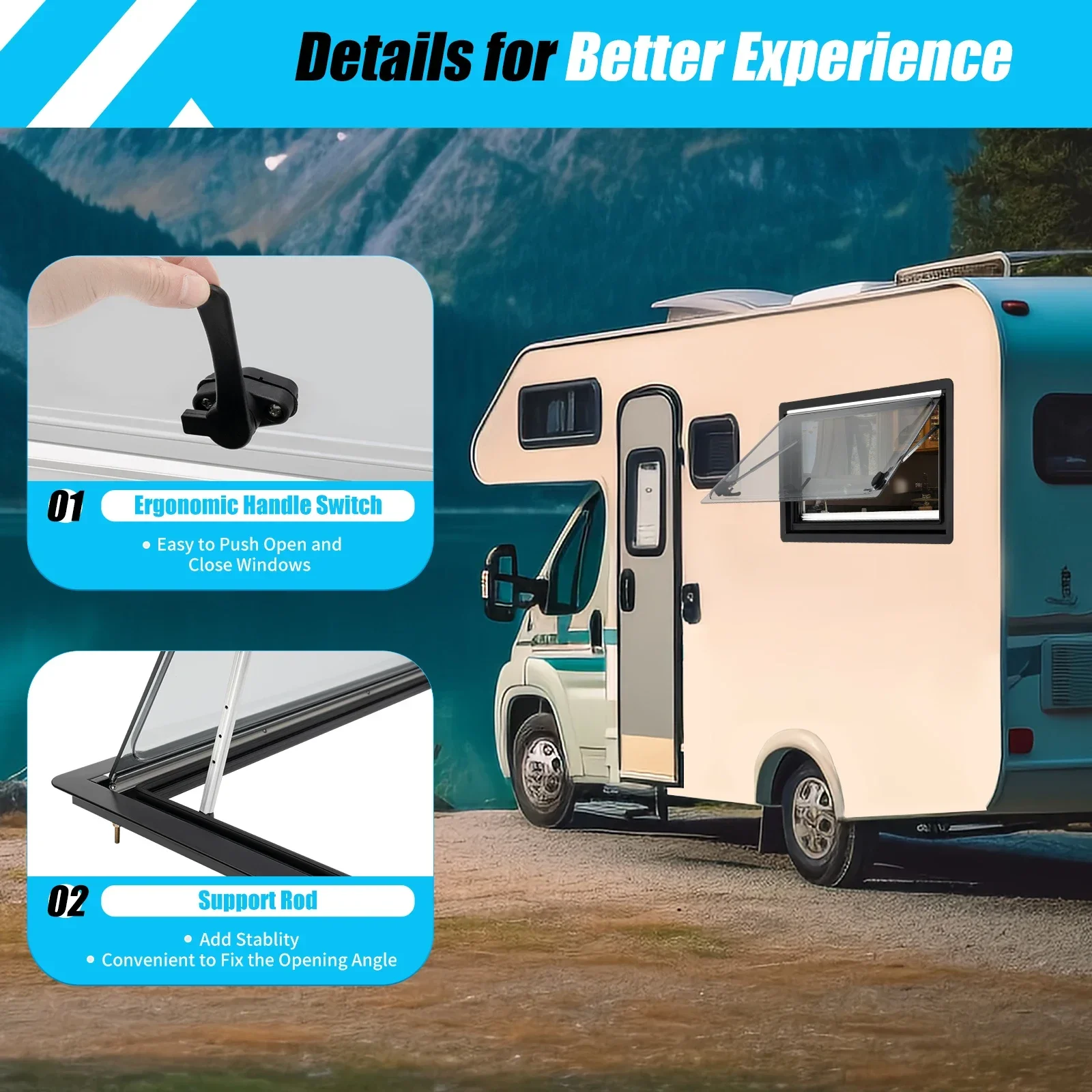 Scharnierend raam Camper Caravan raam Zijraam Camper raam Duw raam voor RV Caravan Box Van Camper