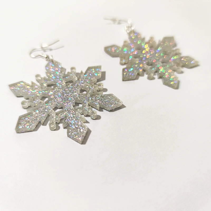 KUGUYS Cute Acrylic Jewelry Glitter Christmas Snowflake Drop Earrings for Women Trendy Accessories