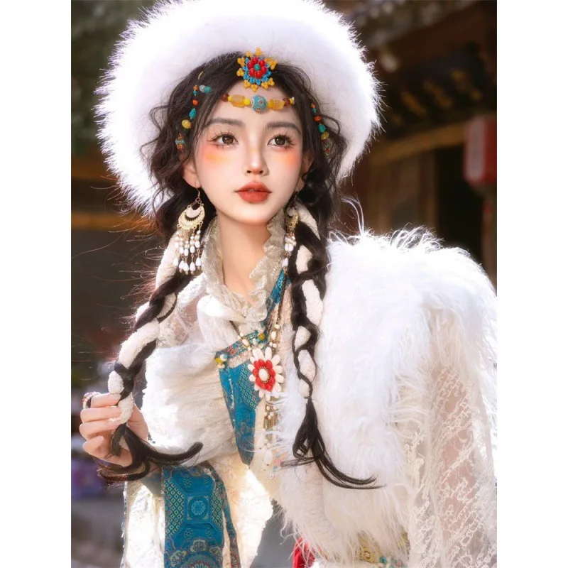 2023 Tibetan Clothing Women New Tibetan Clothing Ethnic Style Lhasa Raw Edge Fresh Girl Tibetan Robe