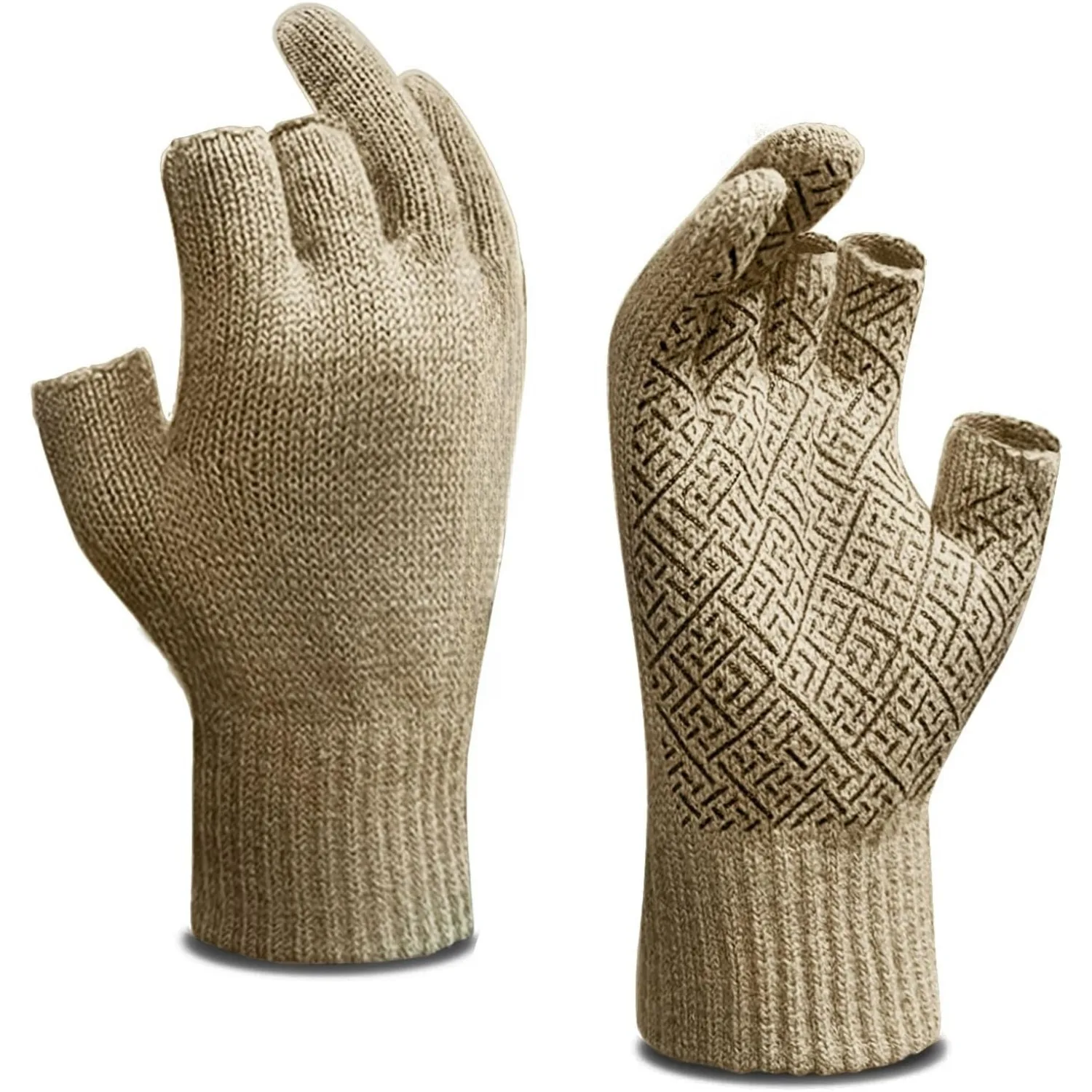 Wool fishing gloves - Winter fingerless knitted gloves for men and women 3- cut finger warm gloves