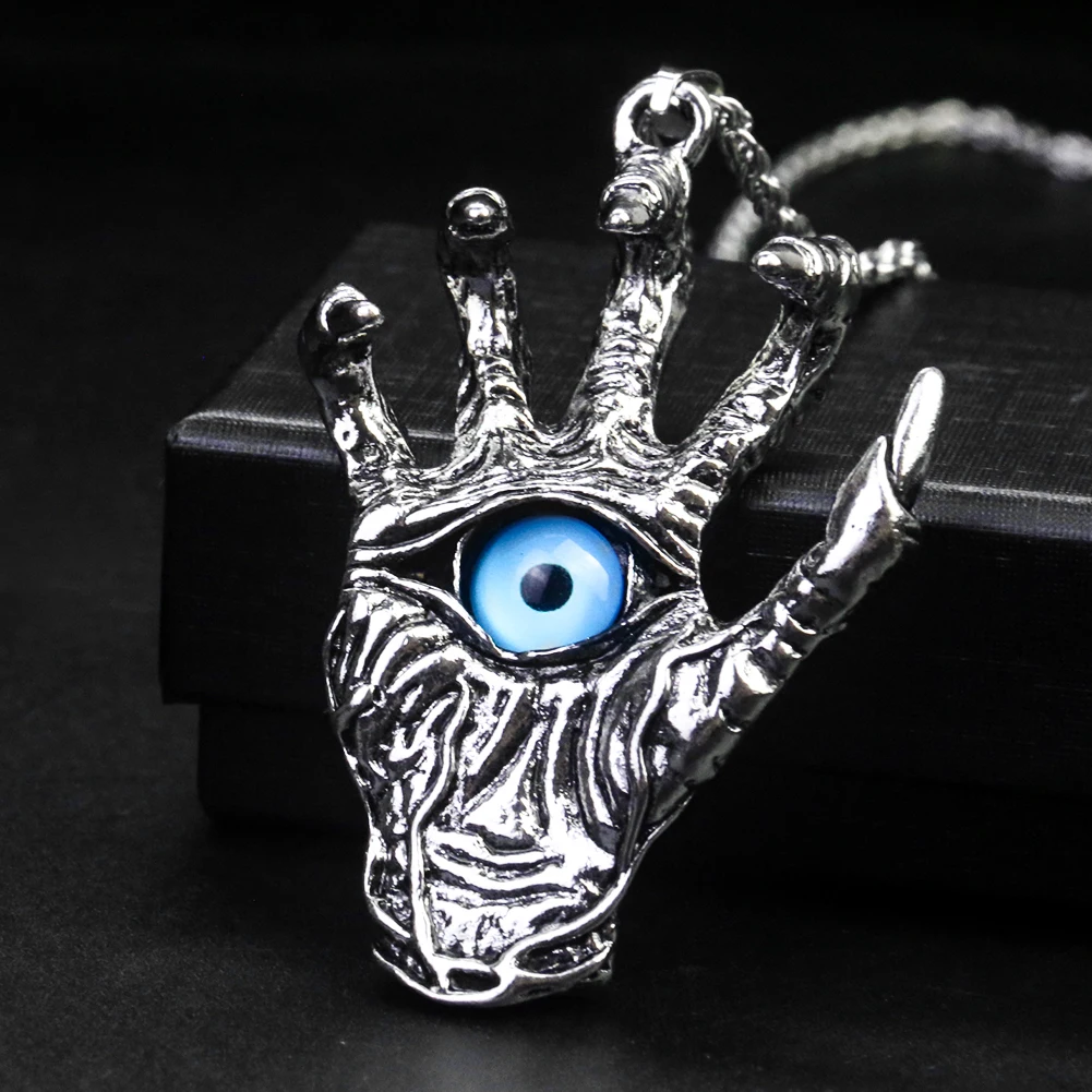 3D Vintage Punk Hip Hop Metal bones Pendant Claw Palm Devil's Eye Monster Necklace Charm Sweater Chain Jewelry Decoration