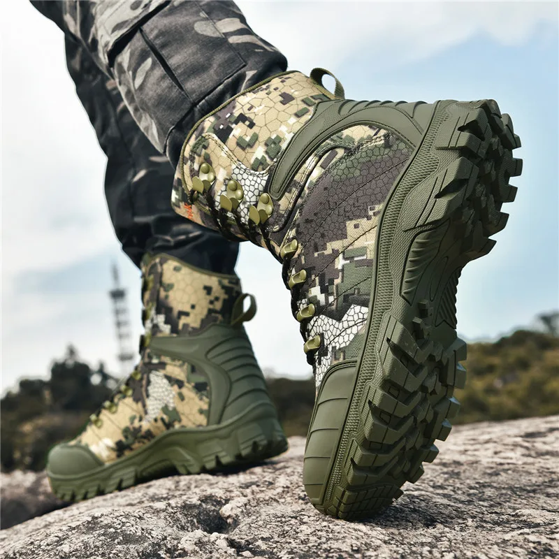 Men's Tactical Military Boots Non-Slip Outdoor Hiking Mountaineering Combat Desert Work Safety Shoes High-Top Durable Boots