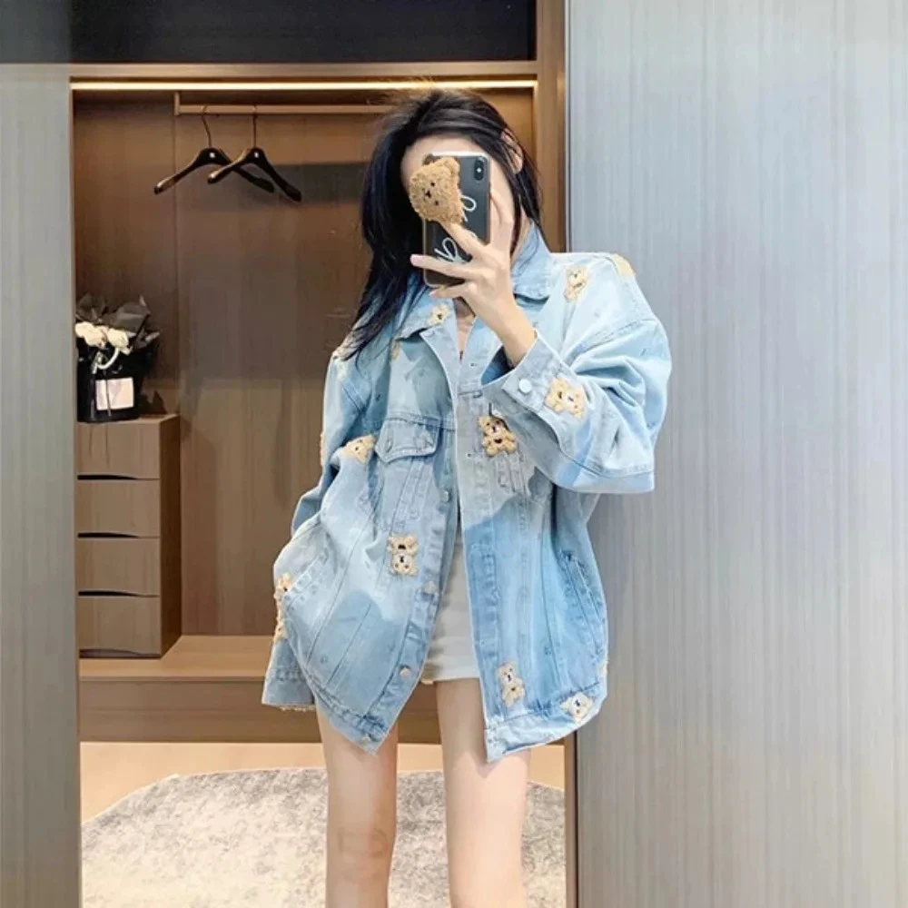 

Cartoon Embroidered Denim Jacket Women's New Design Sense Loose Age-reducing Small Denim Jacket Top