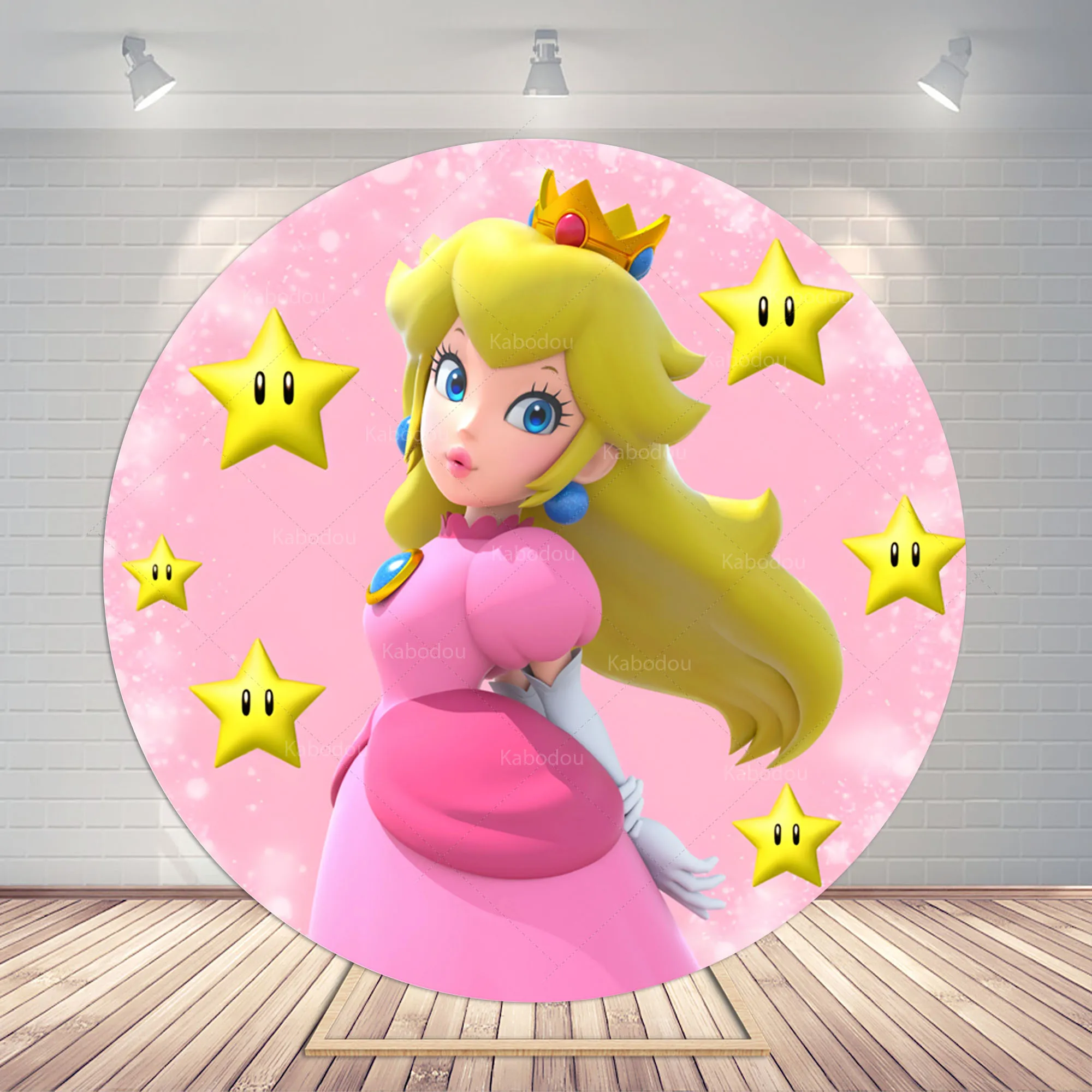 Peach Princess Party Backdrop Cover Super Mario Bros Kids Girl Birthday Background Photography Pink Star Photo Studio Banner