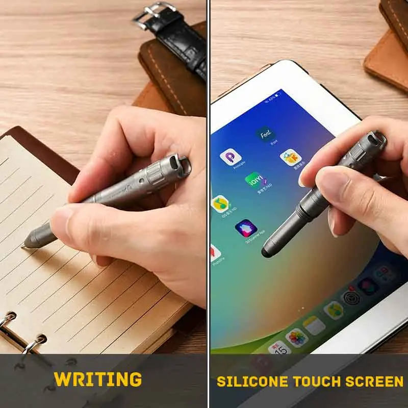 سبائك التيتانيوم متعددة الوظائف قلم توقيع سيليكون رئيس العالمي شاشة تعمل باللمس القلم في الهواء الطلق بقاء قلادة مدرب EDC صافرة