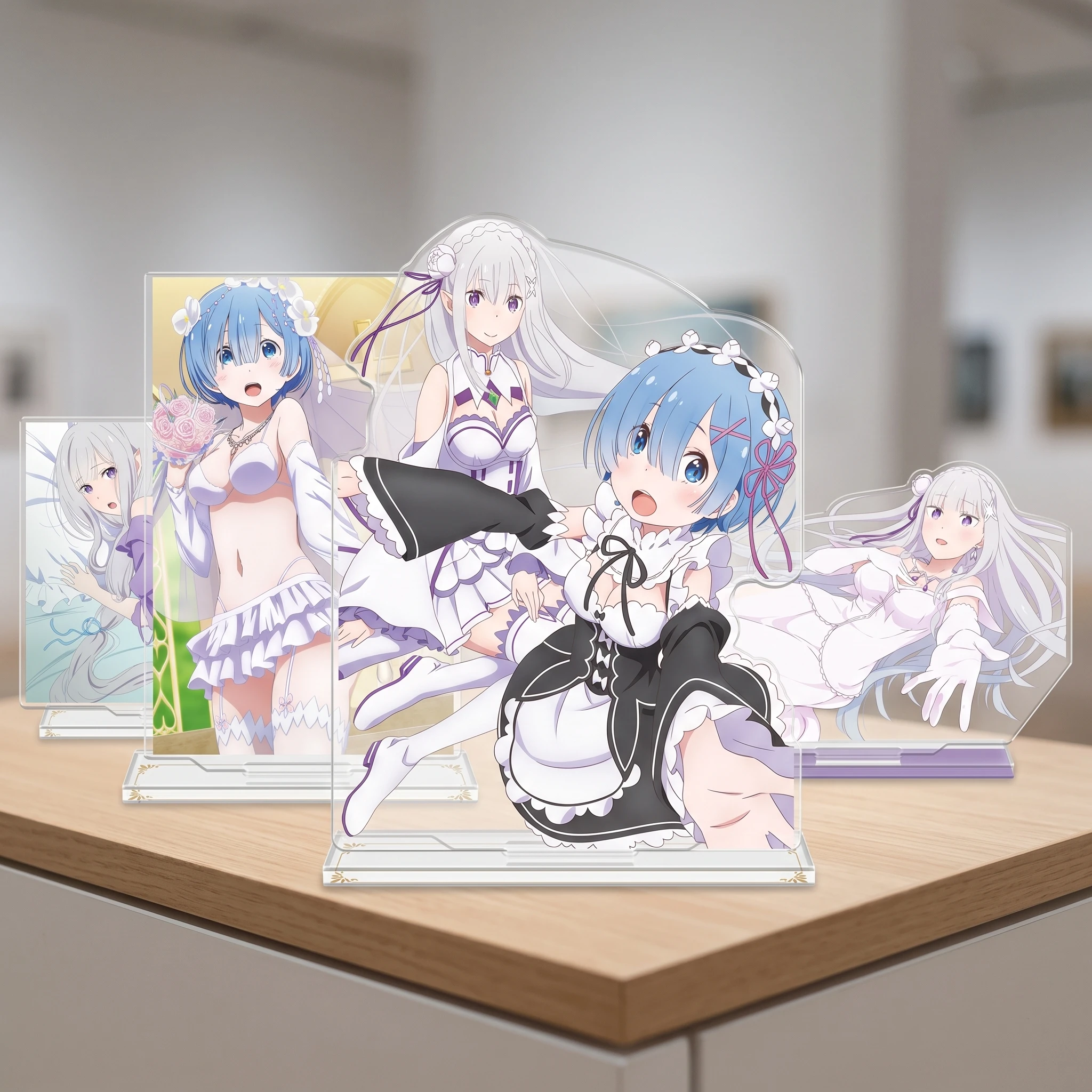 Re Zero Starting Life in Another World Rem Emilia 15cm Acrylic Stand Keychain Anime Merch Figure Decor Cosplay Collection Models