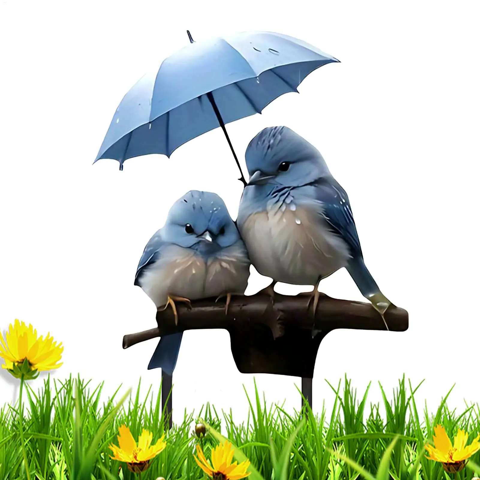 Fairy Garden Stakes 2D Acrylic Blue Bird with Umbrella Decorative Stakes for Outdoor Garden Yard Home Decorations