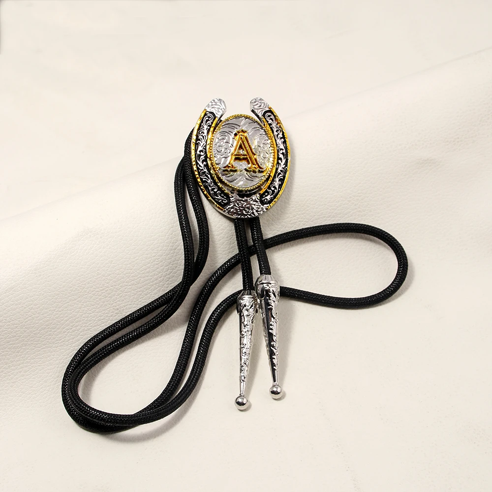 New Trendy Round Bolo Tie Necklace Popular Western Cowboy Star Necklaces Dance Necktie Retro Shirt Imitation Obsidian Pendant