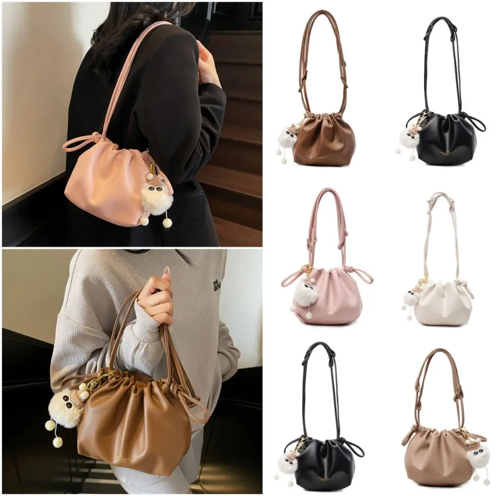 

Creative Multicolor Messenger Bag PU Pleated Design Shoulder Bag Light Plush Pendnats Pillow Bag Unisex