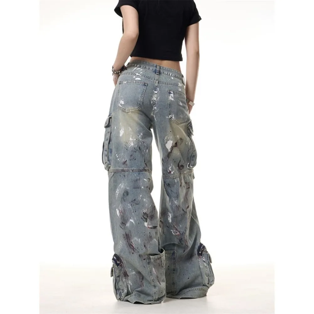 TWOTWINSTYLE Blauw Gesplitste Zak vrouwen Wijde Pijpen Broek Hoge Taille Retro Hot Girl Ontwerp Gevoel Jeans Vrouwelijke Zomer Nieuwe Mode