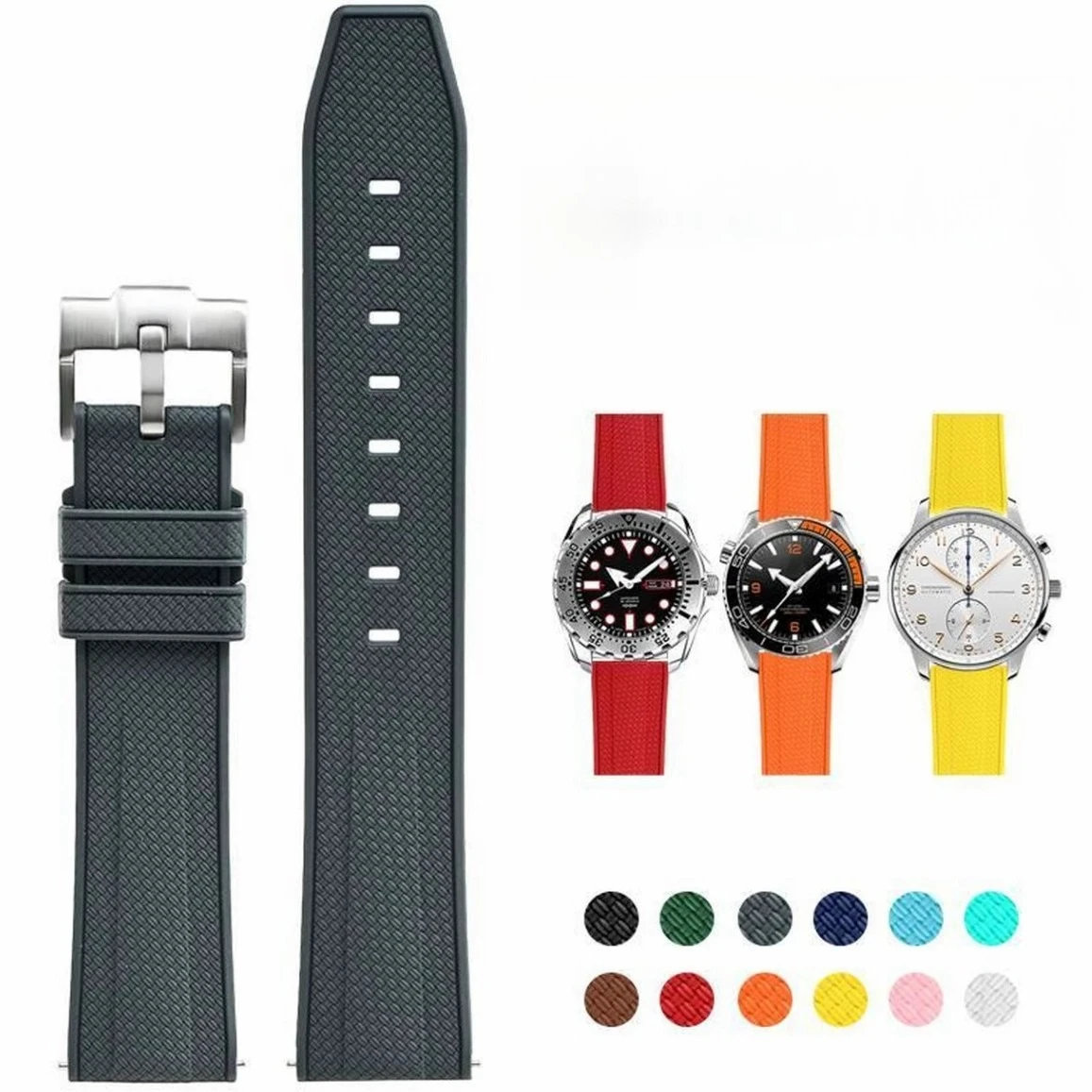 Fluoro Rubber Strap Quick Release For Tissot Omega Seiko Breitling Sport Waterproof Men Women Universal Watch Band 20mm 22mm view 2