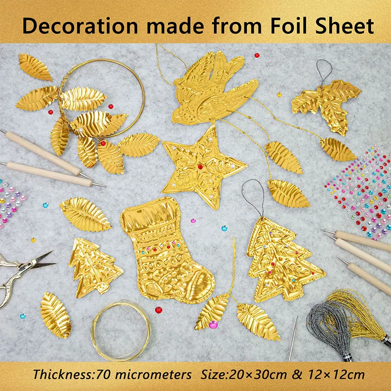 

70μm Thick Gold/silver Foil Art Relief Paper DIY Christmas Decoration Kit Shiny Festive Hanging Ornaments Handmade Crafts