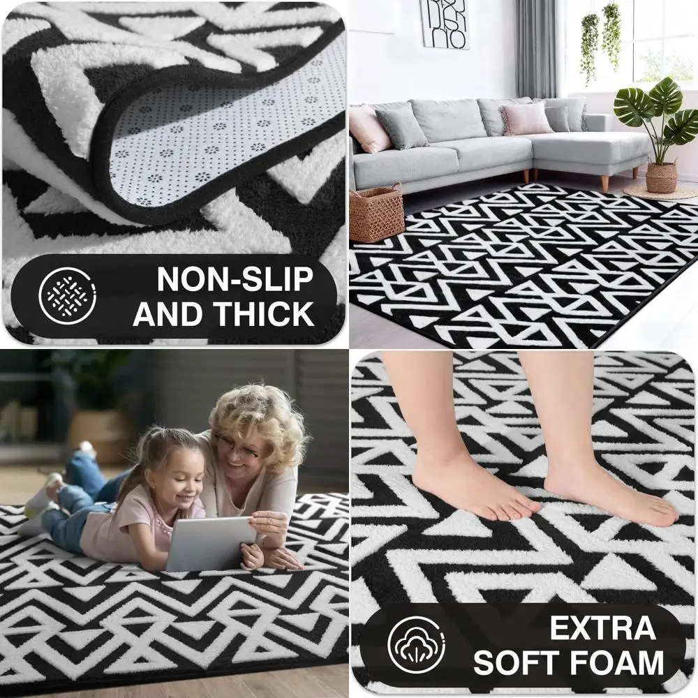 

Геометрический ковер из пены с эффектом памяти, черный, 5 x 8 дюймов, мягкий коврик для спальни, гостиной, общежития, детских комнат, декор детской комнаты