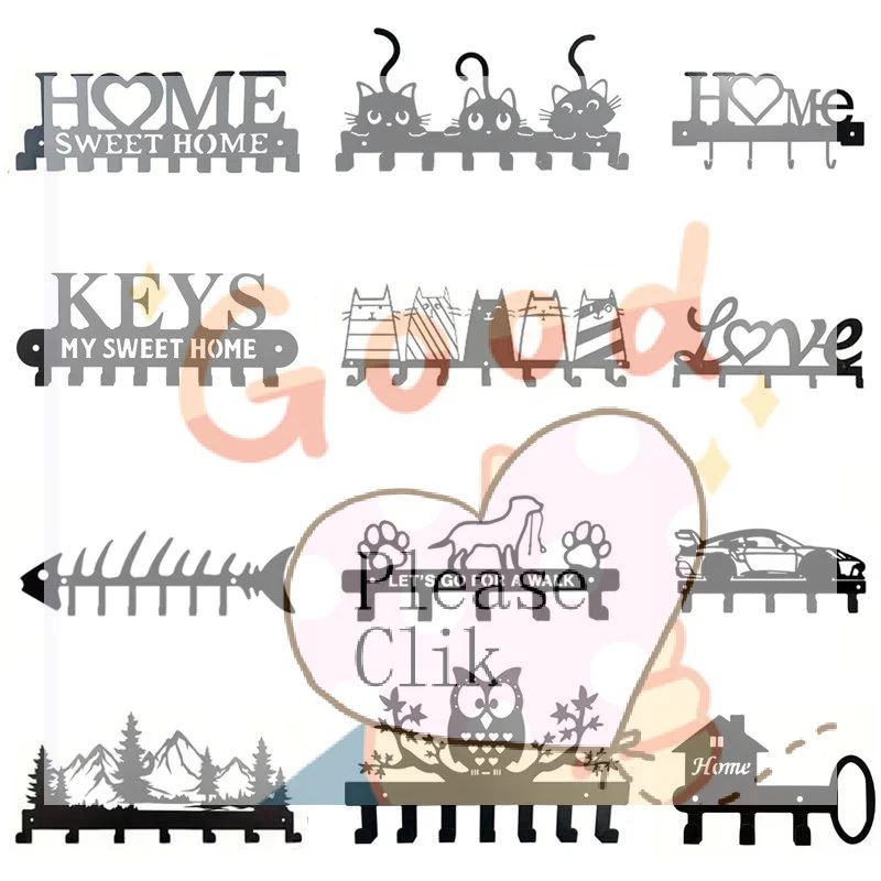 Black Metal Wall Mounted Key Holder Hooks With Cute Cartoon Patterns Perfect For Entryway Hallway Home Decor Storage Organizer