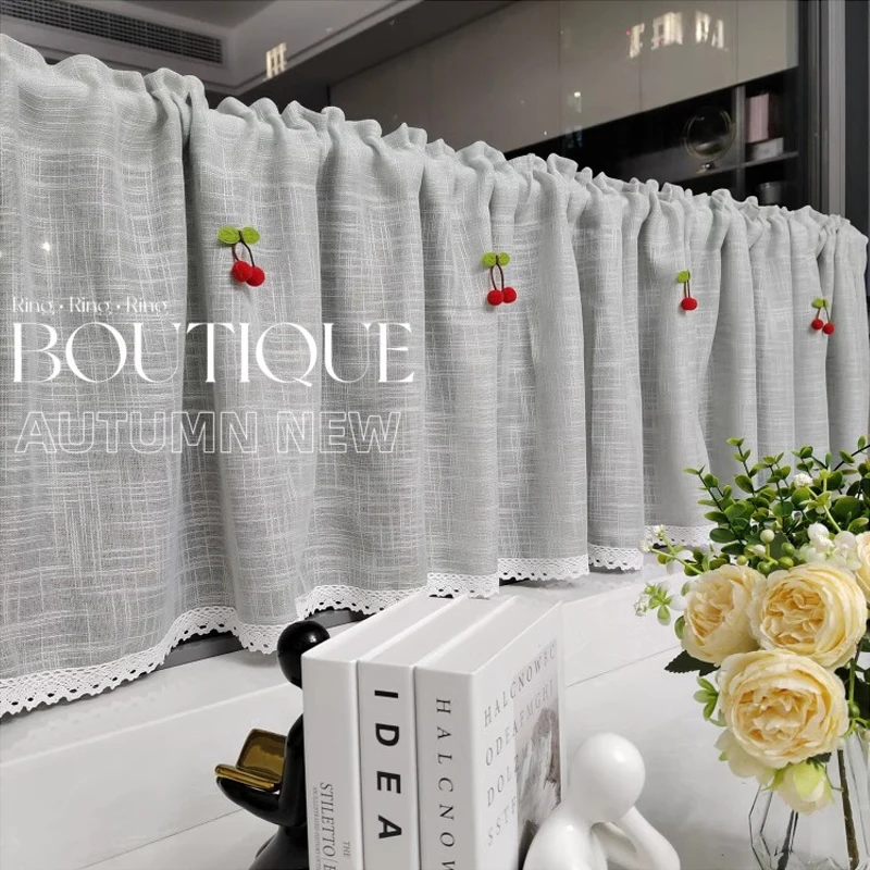 Tenda corta da caffè, trasparente per finestra Bay, tenda piccola senza trapano, tenda per porta del soggiorno minimalista in tinta unita, tenda per copertura dell'armadio